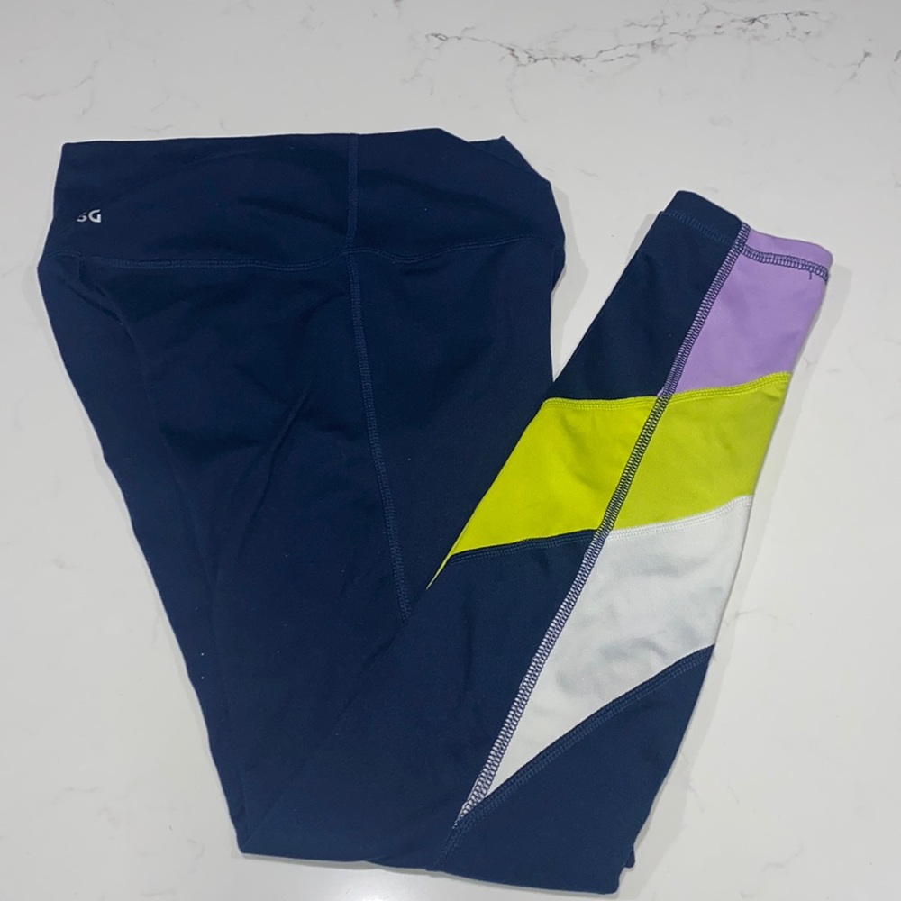 DSG Sports Leggings Navy Purple Green Girls 10/12 Medium